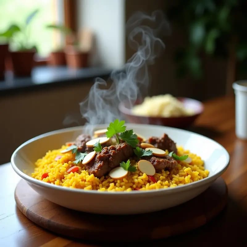 Paella de Arroz Basmati con Azafrán y Cordero al Vapor: Receta India-Persa en Olla Lenta