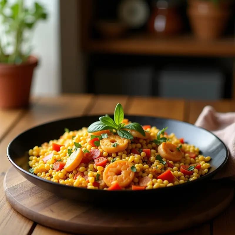 Paella de Caesar Salad: Fusión Española con Pollo, Crutones y Aderezo César en una Paellera