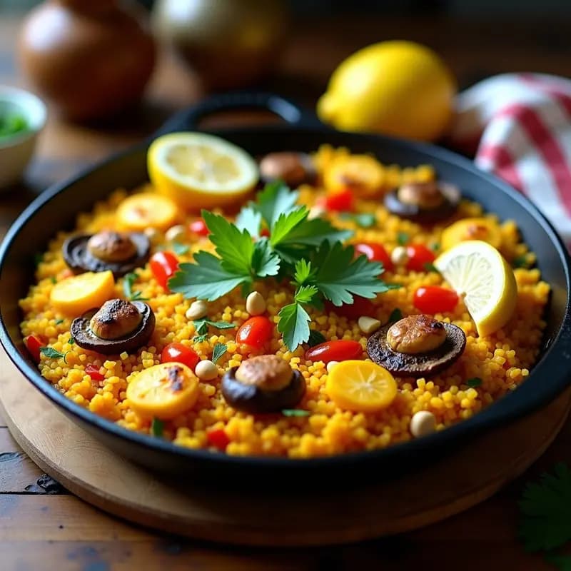Paella de Coliflor y Azafrán con Mariscos Veganos: Receta Española Keto y Sin Lactosa