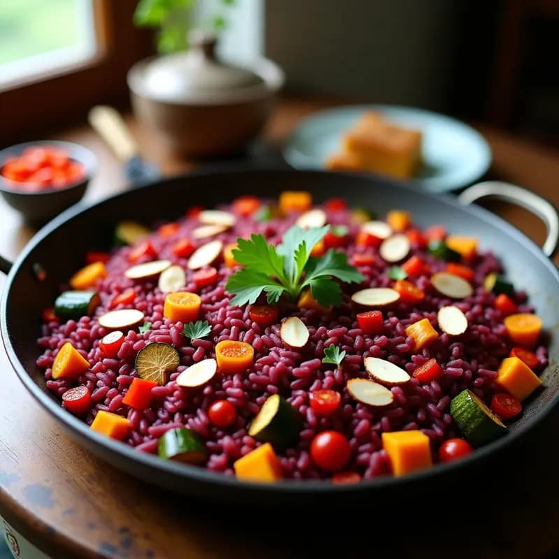 Paella de Algodón (Flor de Jamaica) y Verduras: Receta Mexicana Vegana en Olla Exprés