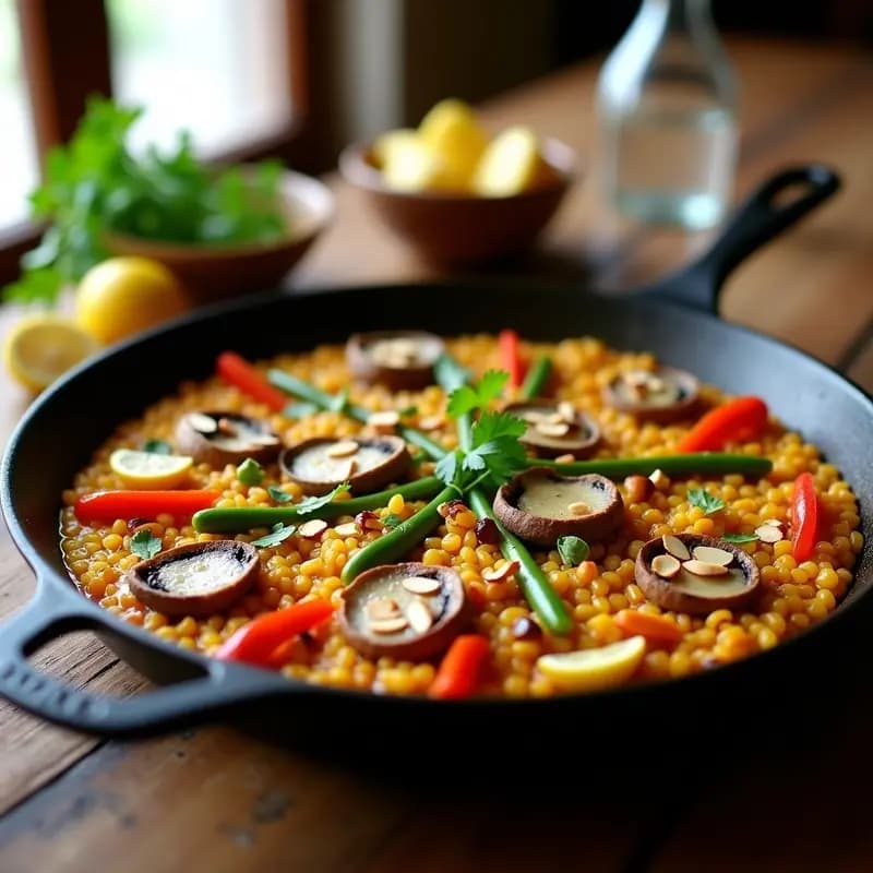 Paella de Hongos Portobello y Azafrán: Receta Vegana en Paellera con Toque Español