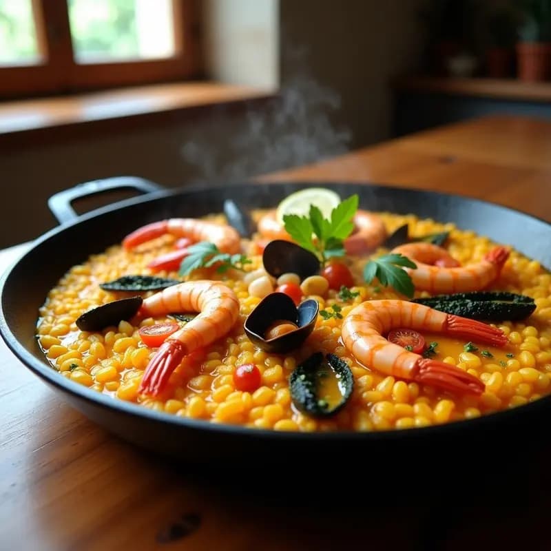 Paella de Marisco y Algaria: Receta Valenciana Auténtica con Azafrán y Sofrito Casero