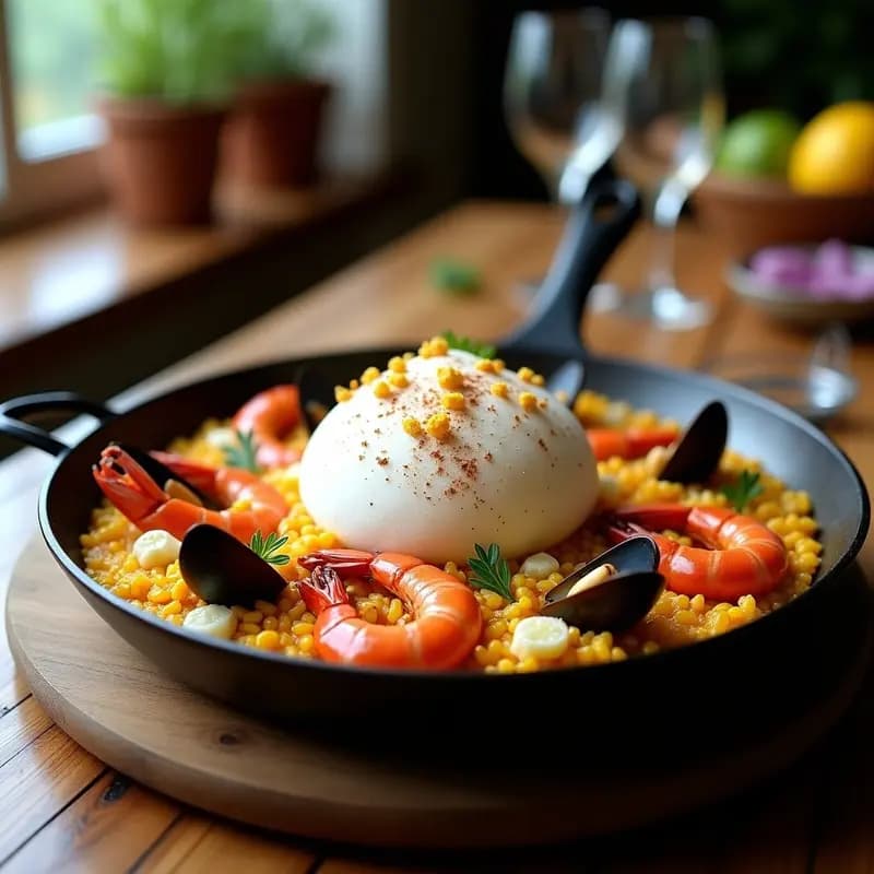 Paella de Marisco y Algodón de Azúcar: Receta Española Fusion Dulce-Salada en 40 Minutos