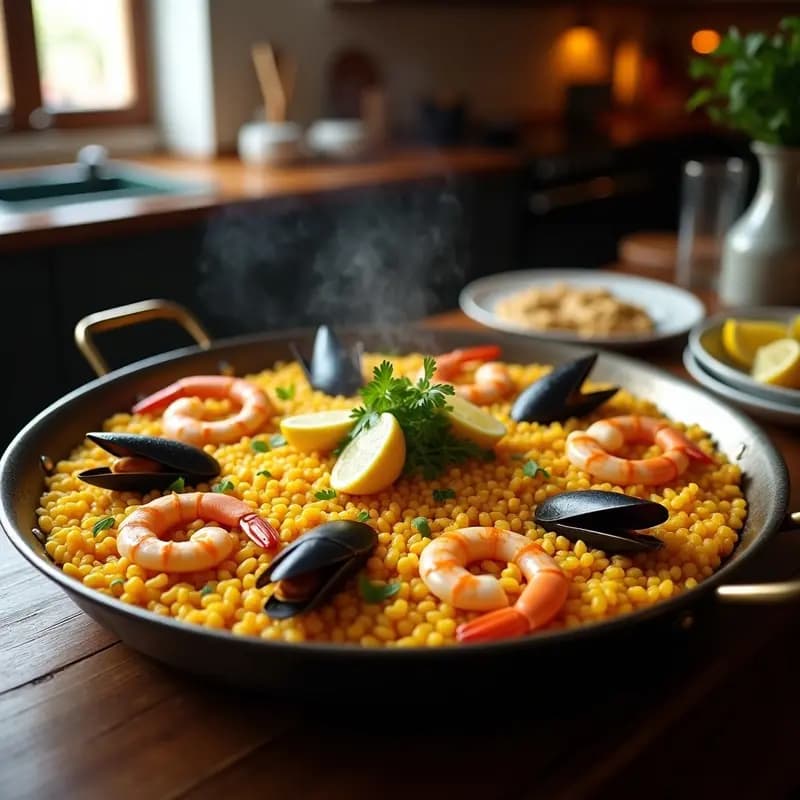Paella de Marisco con Arroz Bomba: Receta Auténtica Valenciana en Paellera