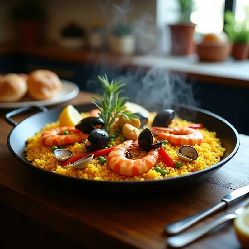 Paella de Marisco con Azafrán y Alcachofas: Receta Española Tradicional y Alta en Proteínas