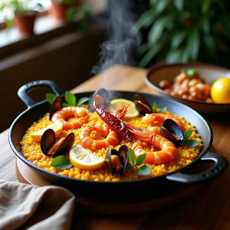 Paella de Marisco con Azafrán y Limón: Receta Española Tradicional en Olla de Hierro