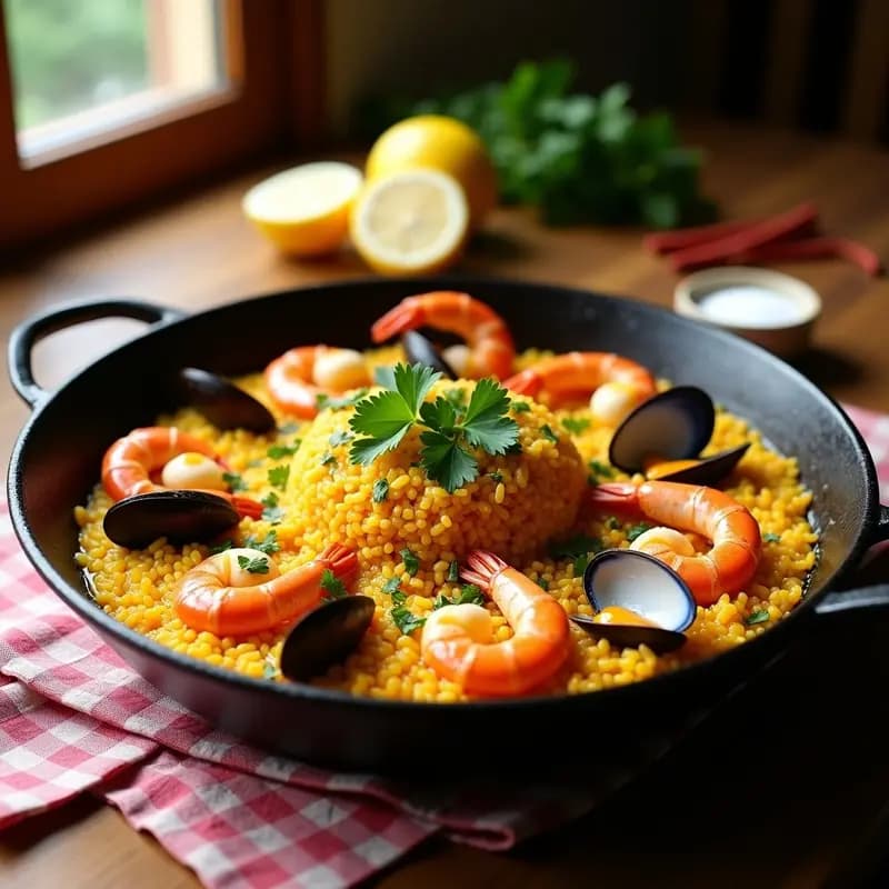 Paella de Marisco y Azafrán al Estilo Valenciano: Receta en Sartén de Hierro