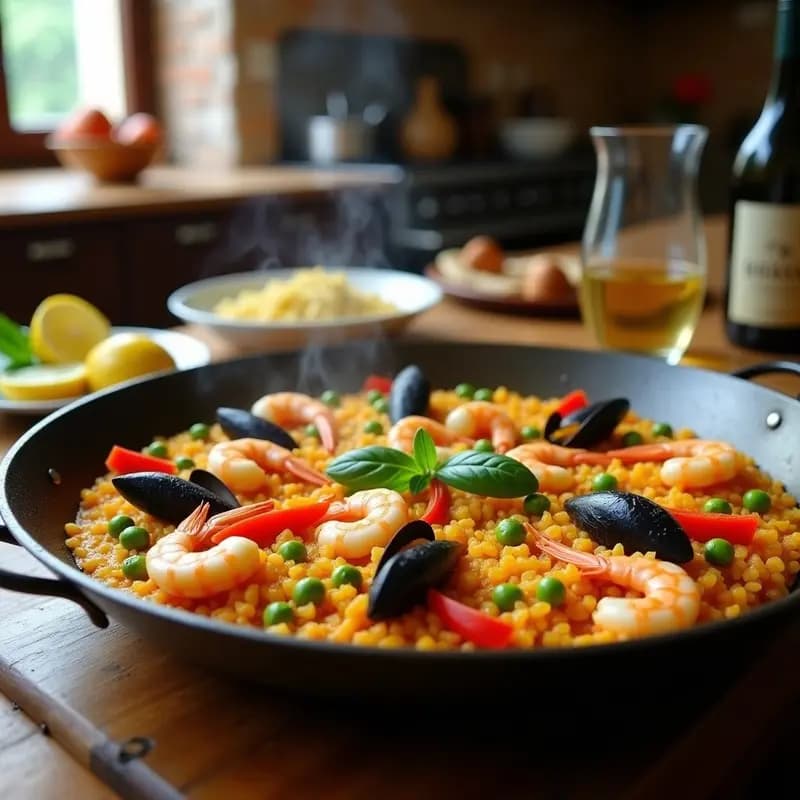 Paella de Marisco y Verduras: Receta Valenciana en Sartén Ancha