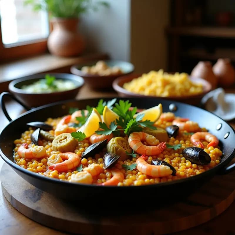 Paella de Mariscos y Alcachofas: Receta Española de la Costa Mediterránea en Paellera