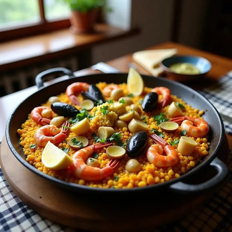 Paella de Mariscos y Alcachofas: Receta Valenciana Tradicional en Sartén