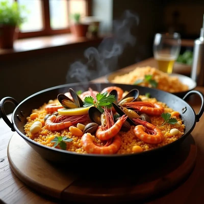 Paella de Mariscos con Arroz salvaje y Safron: Receta Española en Olla de Hierro
