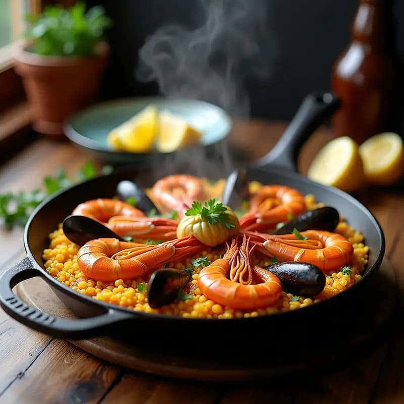 Paella de Mariscos con Azafrán y Alcachofas: Receta Española Gourmet en Olla de Hierro