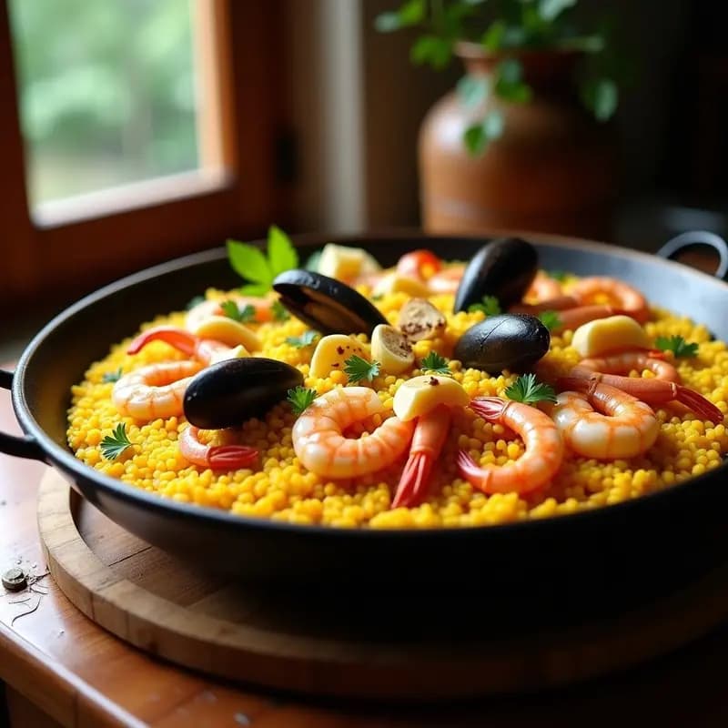 Paella de Mariscos con Azafrán y Almendras: Receta Española Tradicional en Olla Lenta