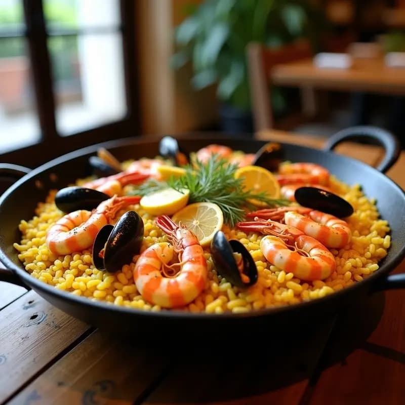 Paella de Mariscos con Azafrán y Limón: Receta Española Festiva en Paellera