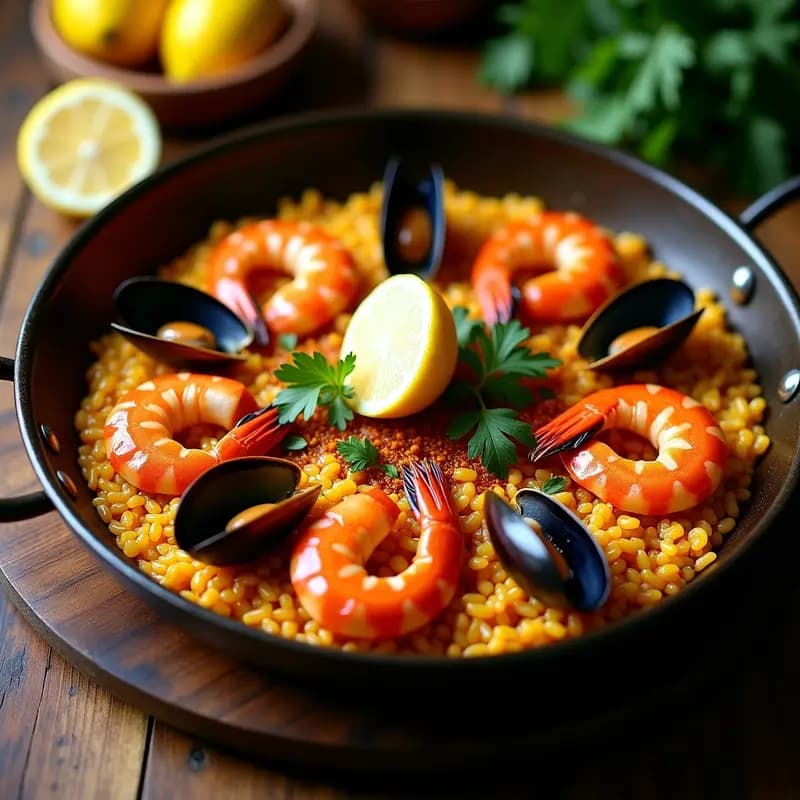 Paella de Mariscos y Azúcar Moreno: Receta Española con Toque Dulce-Salado