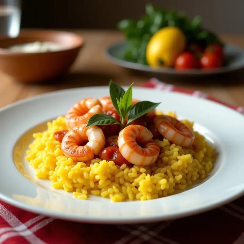 Paella de Marisco Española: Arroz con Azafrán y Sabores del Mediterráneo