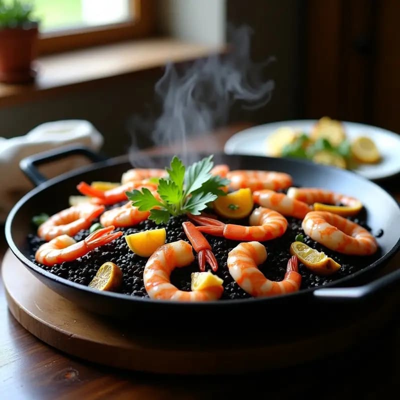 Paella Negra con Tinta de Calamar y Alcachofas: Receta Española Gourmet en Olla Rápida