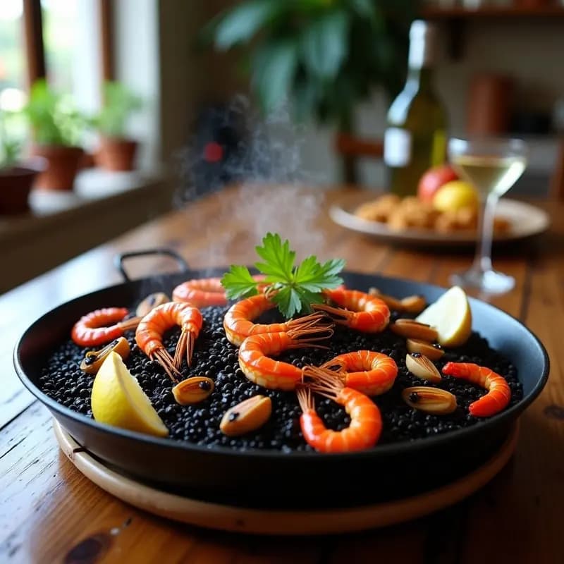 Paella Negre con Tinta de Calamar y Mariscos: Receta Valenciana del Mar