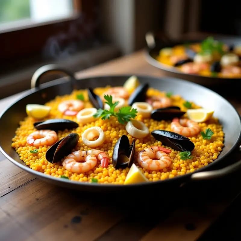 Paella de Quinoa con Azafrán y Mariscos: Receta Española Sin Gluten y Alta en Proteína
