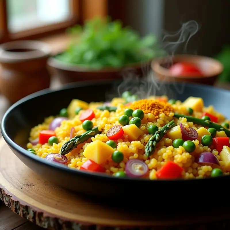 Paella de Quinoa con Azafrán y Verduras: Receta Española Keto en Olla Rápida