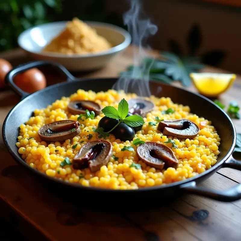 Paella de Quinoa y Mariscos: Receta Española Vegana con Azafrán y Sabor Costero