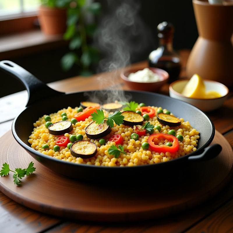 Paella de Quinoa y Verduras con Azafrán: Receta Vegana y Sin Gluten en Sartén