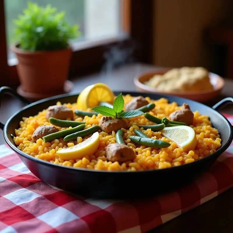 Paella Valencia de Conejo y Garrofó: Receta Tradicional Española en Olla de Hierro