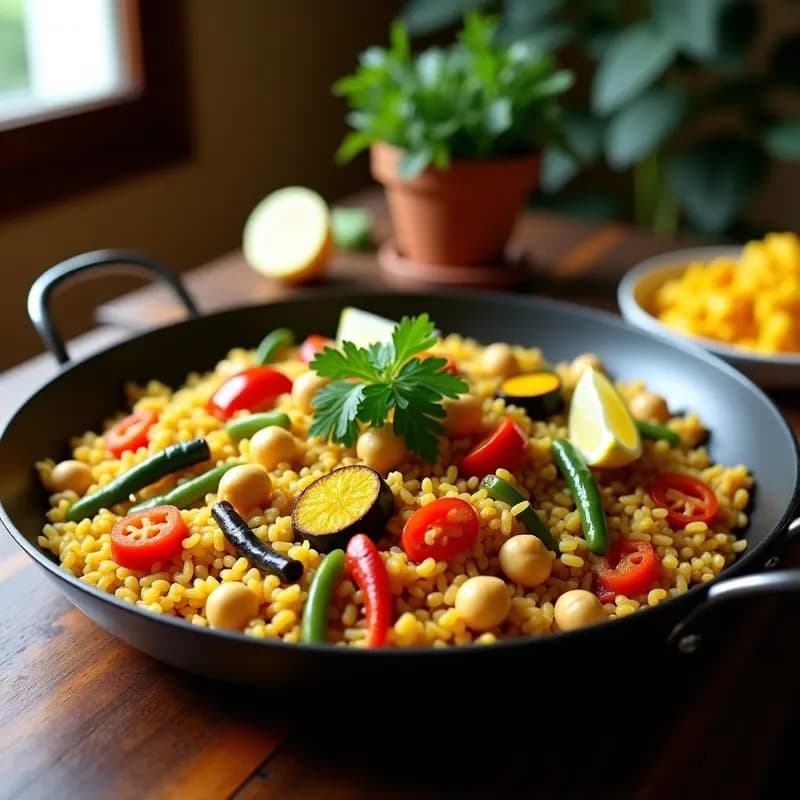 Paella de Verduras y Azafrán con Arroz Integral: Receta Española Vegana y Saludable
