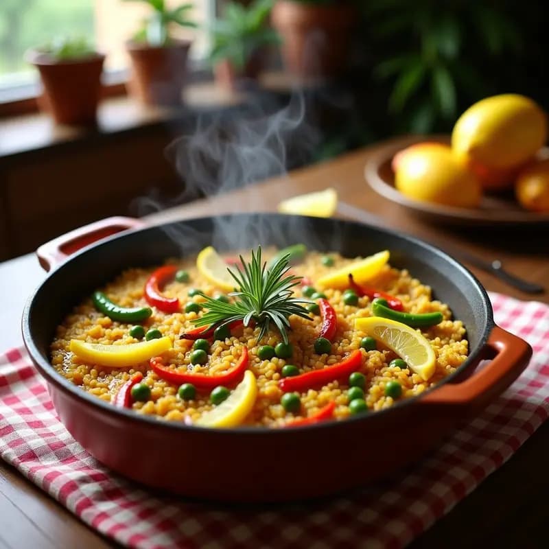 Paella de Verduras y Azafrán: Receta Española Vegana y Sin Mariscos en Olla de Barro