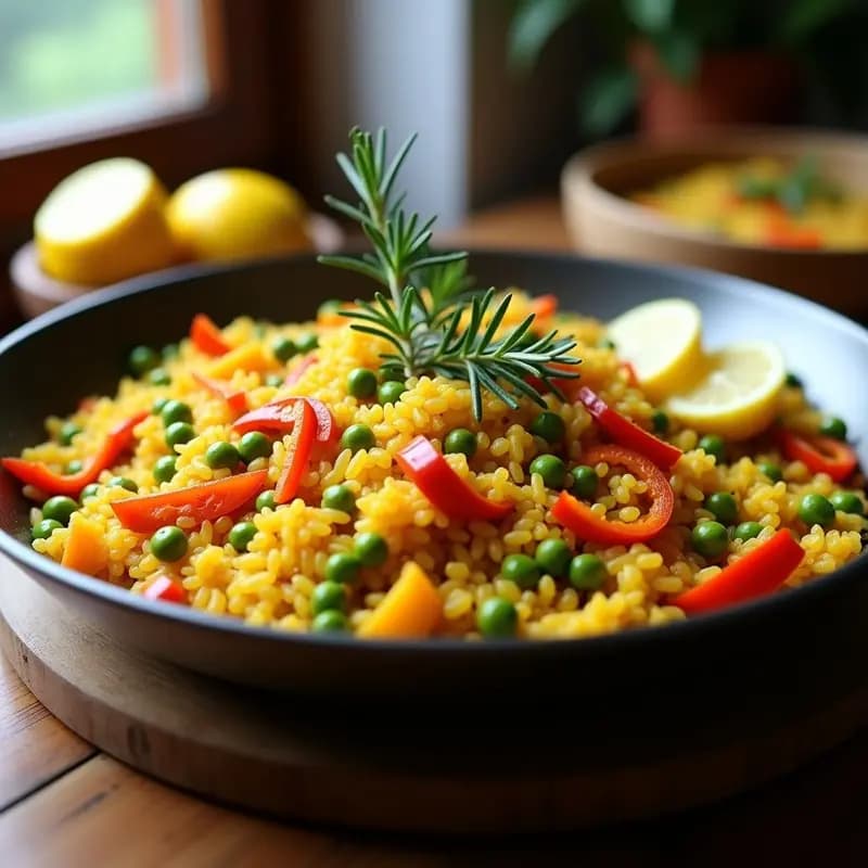Paella de verduras con azafrán: Arroz vegano lleno de sabor y color