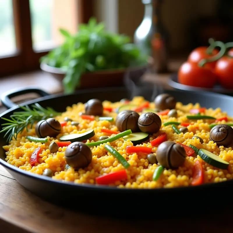 Paella de Verduras y Caracoles: Receta Valenciana de Costa para Vegetarianos