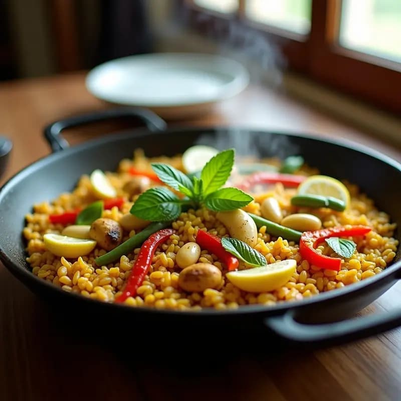 Paella de Verduras y Garrofón: Receta Valenciana Vegana con Azafrán y Limón