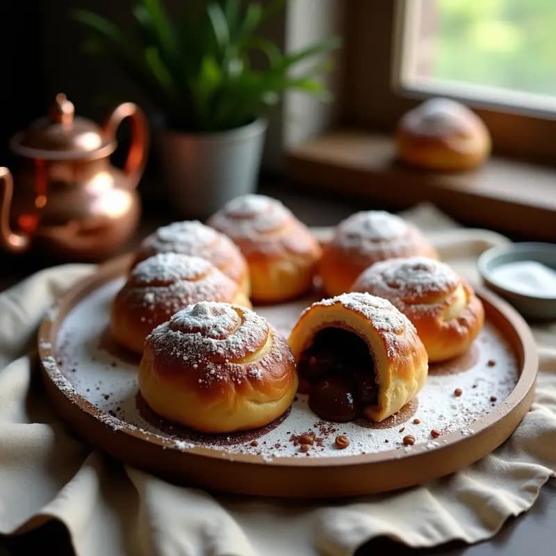 P saints au Chocolat Franceses: Bollos Rellenos de Crema de Chocolate y Azúcar Glas