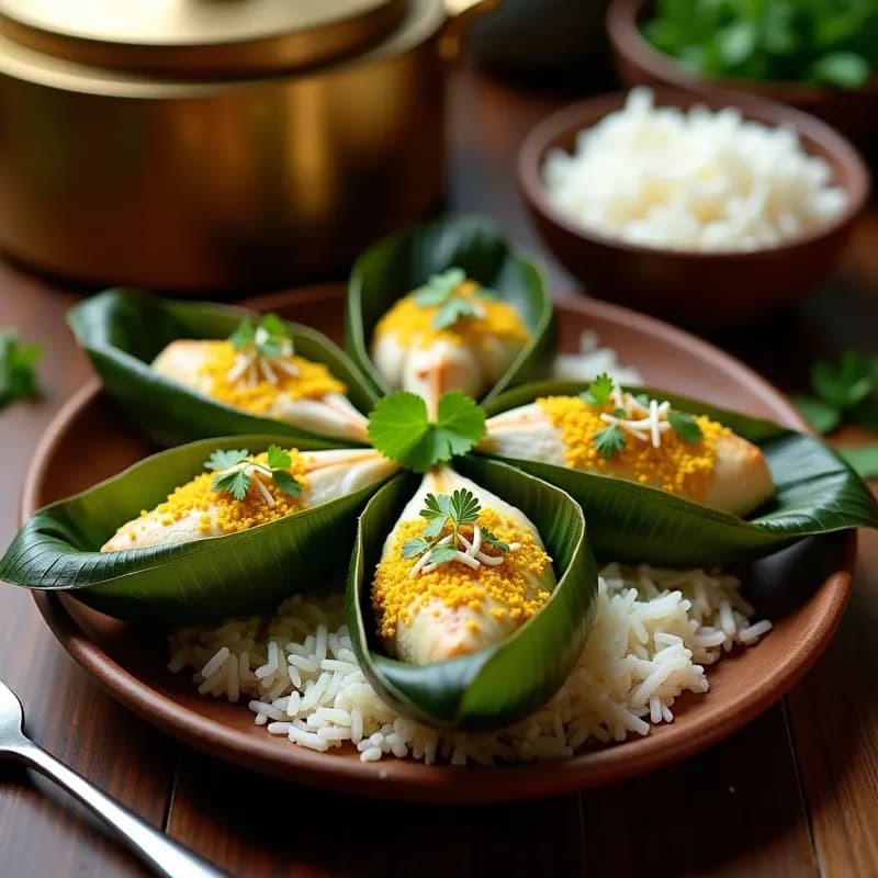 Pakiaudi o Pescado en Hoja de Plátano: Receta India del Sur al Vapor con Especias
