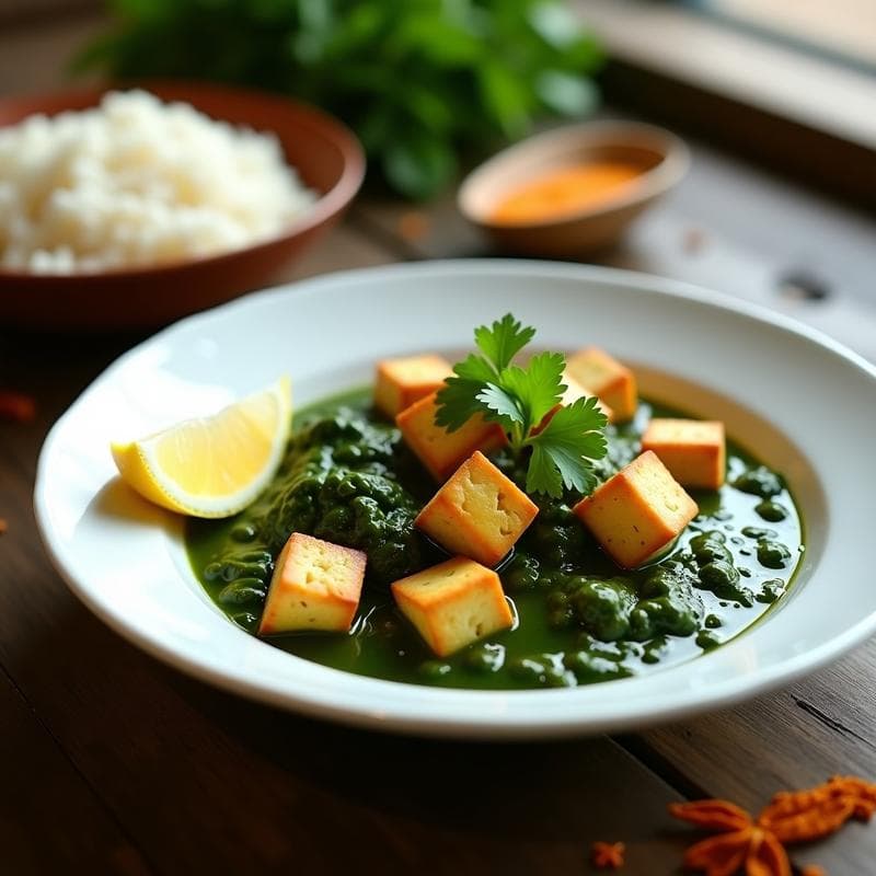 Palak Paneer con Queso Tofu y Espinacas Frescas: Receta India Vegana en 20 Minutos