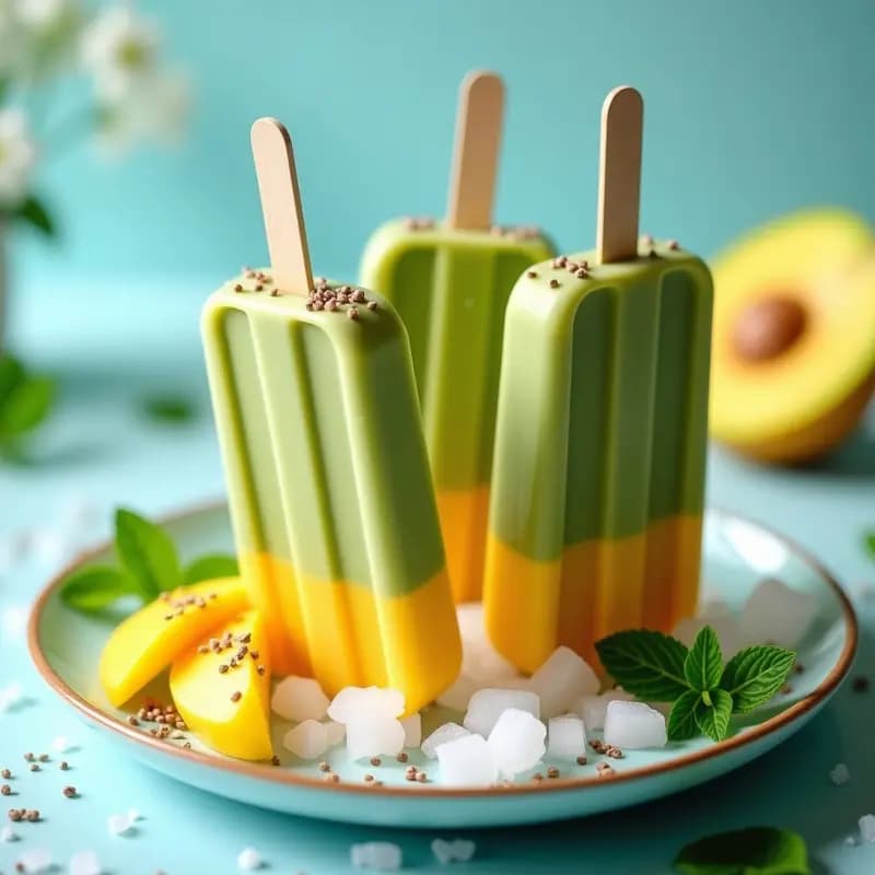 Paletas Heladas de Té Verde con Trozos de Mango y Semillas de Chía