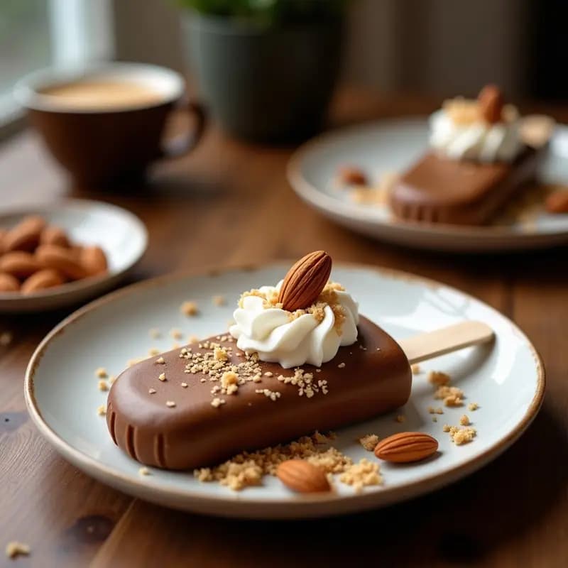 Paletas de Café Espresso y Crema de Coco con Crujiente de Almendra: Postre Helado para Adultos