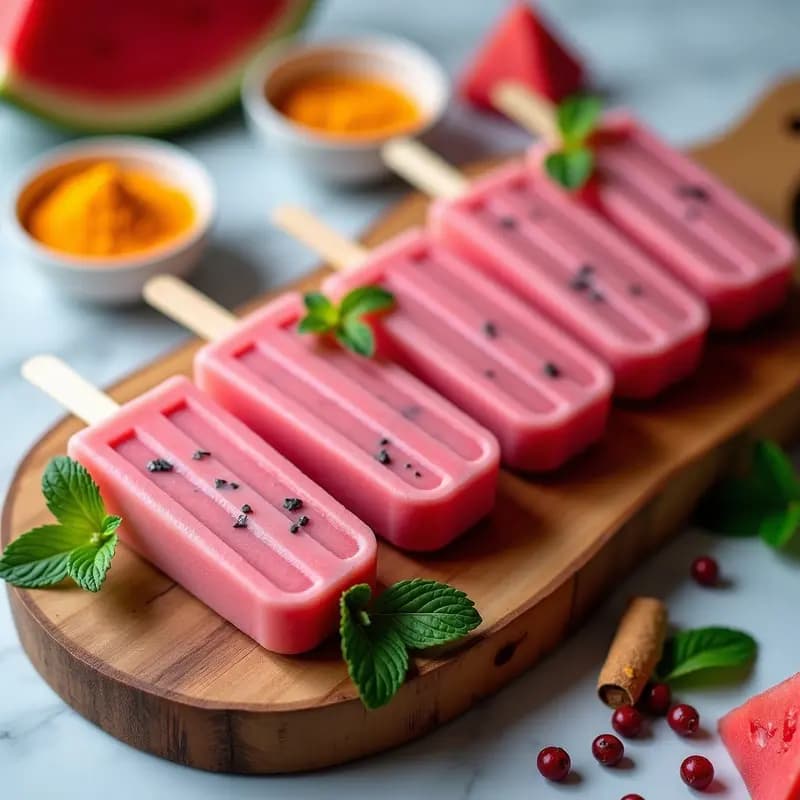 Paletas de Sandía y Chía con Cúrcuma y Pimienta Rosa: Helado Detox Sin Azúcar
