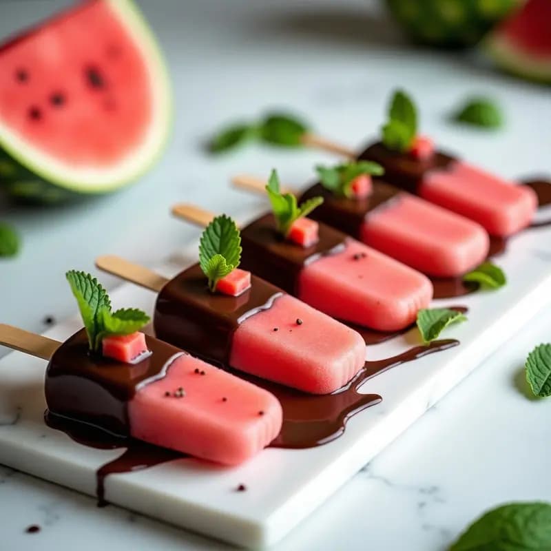 Paletas de Sandía y Menta con Cobertura de Chocolate 100%: Helado Saludable Sin Leche