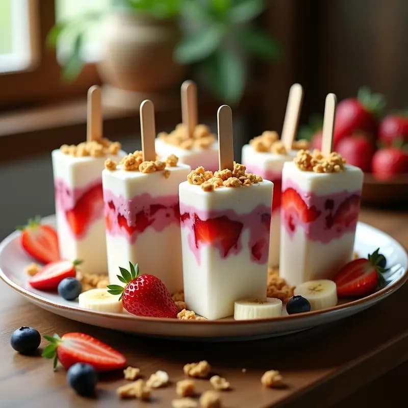 Paletas de Yogur Griego con Trozos de Fruta y Granola: Snack Proteico Helado