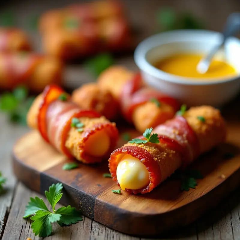 Palitos de Mozzarella Empanizados con Bacon y Salsa de Miel y Mostaza: Aperitivo Irresistible