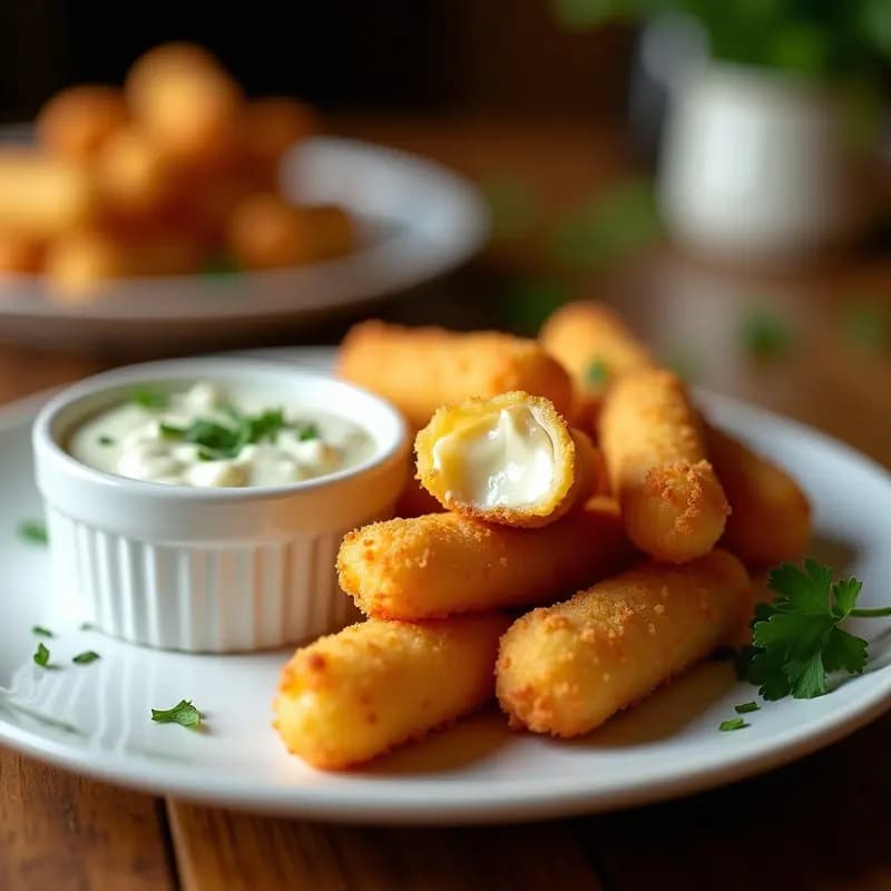 Palitos de Mozzarella Empanizados con Salsa de Ajo y Perejil: Aperitivo Italiano Crujiente