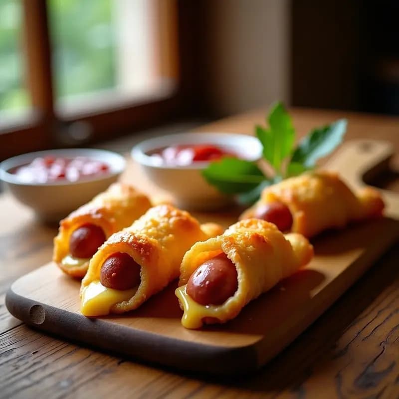 Palitos de Mozzarella Embutidos en Salchicha y Envolvidos en Masa de Hojaldre: Aperitivo Crujiente y Quesoso