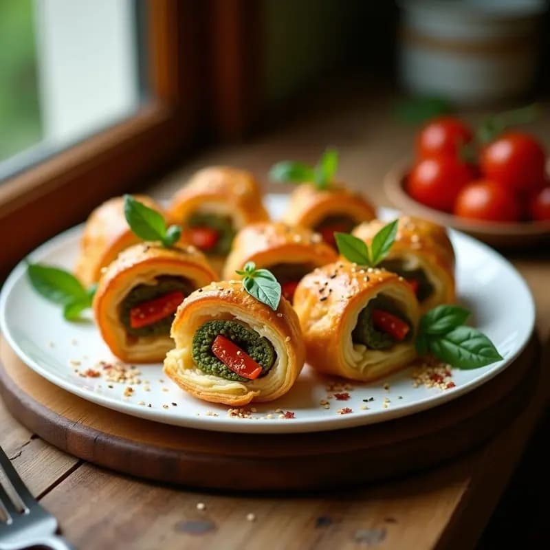 Palmeritas de Masa de Hojaldre con Relleno de Pesto y Tomates Secos: Aperitivo Francés en 20 Minutos