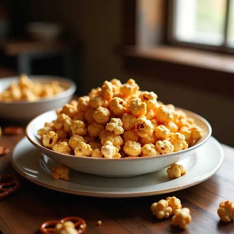 Palomitas de Maíz Caramelizadas con Mantequilla de Cacahuete y Trozos de Pretzel