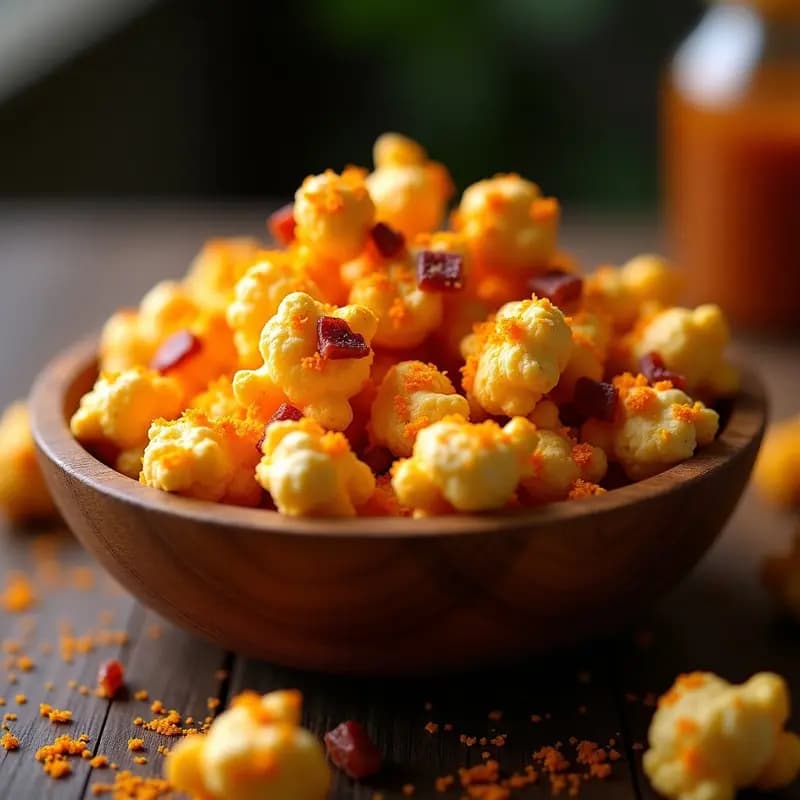 Palomitas de Maíz Caramelizadas con Queso en Polvo y Tocino: Snack de Cine Extremo