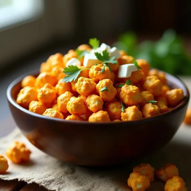 Palomitas de Maíz con Especias Tikka Masala y Queso Paneer: Snack Indio Picante y Crujiente