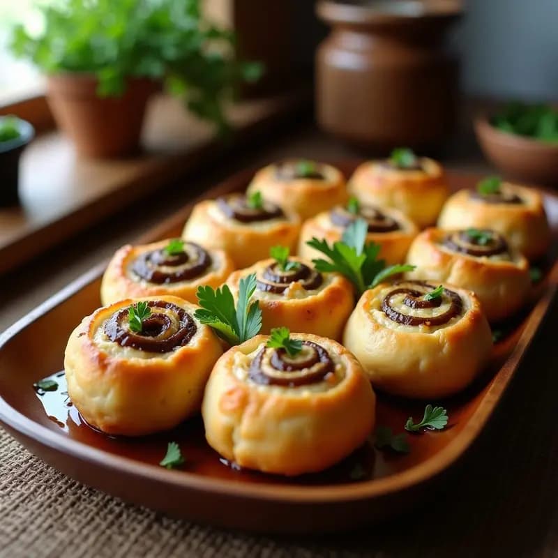 Pampushky Ucranianos: Rollos de Ajo Rellenos de Paté de Hongos y Cebolla