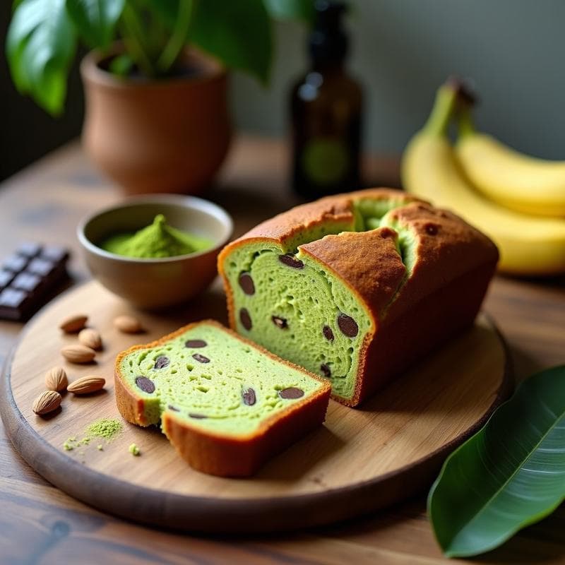 Pan de Banana y Matcha con Trozos de Chocolate 90%: Desayuno Keto y Sin Harina