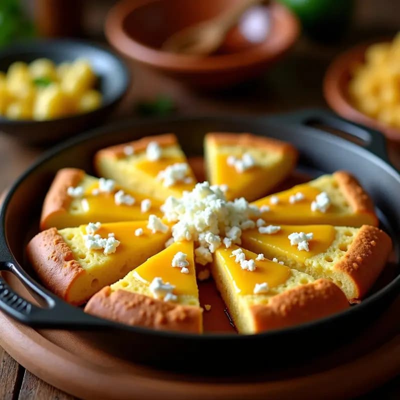Pan de Elote con Miel de Agave y Queso Cotija Desmenuzado: Aperitivo Mexicano Tradicional